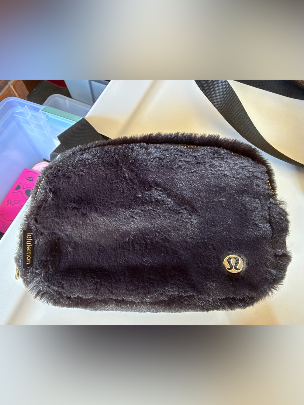 lululemon athletica Black Faux Fur Crossbody Pouch